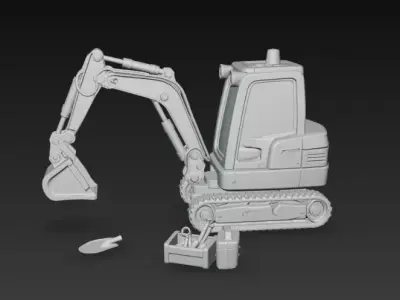 Mini Excavator Construction Vehicle - Stylized PBR 3D Model Low-poly 3D model