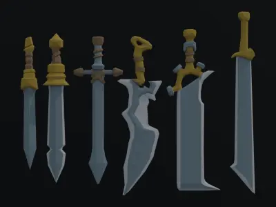 Cartoon swords and shileds Polygonal Style Low-poly 3D model