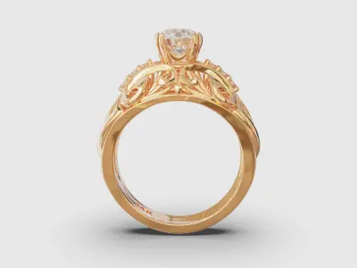 Edwardian era styled gold and diamonds engagement ring Camellia 3D print model