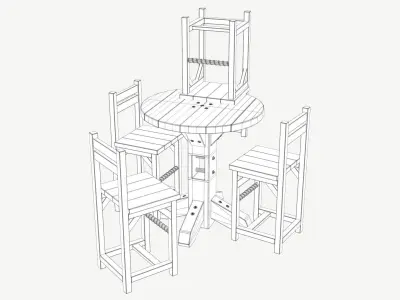 Rustic Pub Table and Chair Low-poly 3D model