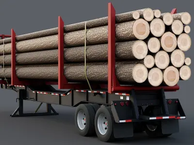 Timber Trailer Low-poly 3D model