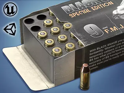 Pistol cartridges ammunition pack - 3D VR  AR  game ready  Low-poly 3D model