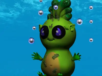 plankton creature with bubbles in water 3D model