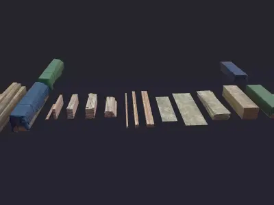 Log Planks Wooden Beams Plywood Low-poly 3D model