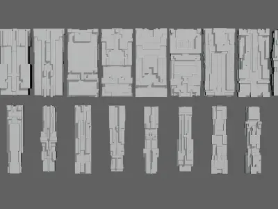 Pack Collection 30 Futuristic Sci-Fi Skyscrapers and 10 Antennas 3D model