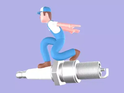 Stylized 3D Mechanic Character - Cartoon Spark Plug Action 3D model