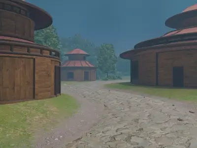 Misty Village Landscape 3D model