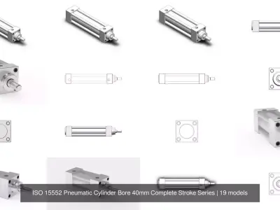 ISO 15552 Pneumatic Cylinder Bore 40mm Complete Stroke Series 3D Model Pack