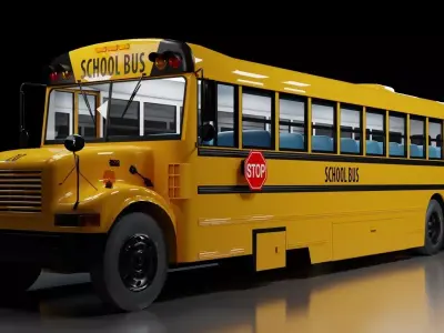 New Bus-International-3800 and Yellow bus collection-Film Making Low-poly 3D model