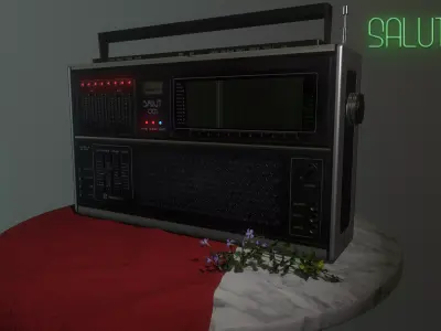 Soviet retro radio Salut-001 German version Low-poly 3D model
