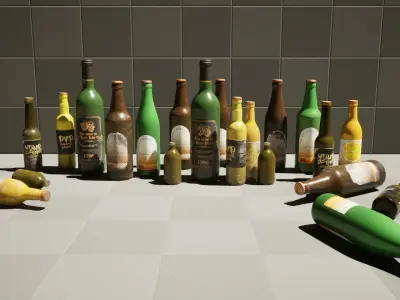 Props Glass Bottles and Plastic box PBR Low-poly 3D model