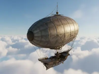 Steampunk Airship  Premium 3D Model Low-poly 3D model