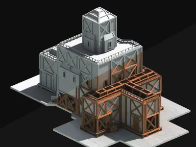 Medieval Low Poly Building Castle Wooden Village Stone House 18 Low-poly 3D model
