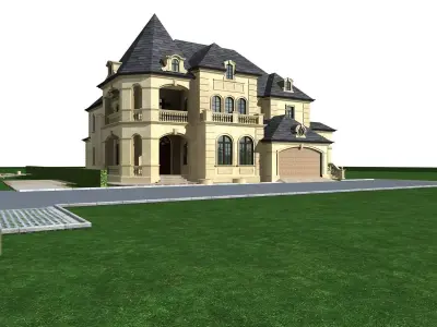 Villa mansion on lawn 3D model