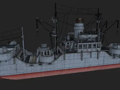 Battleship warship Low-poly 3D model