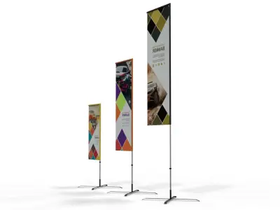 Straight Advertising Flag - 3 Heights Set  3D model