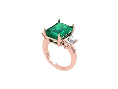 Emerald 3 Stone Ring 3D print model get