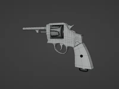 Classic revolver realistic low-poly 3D model Low-poly 3D model