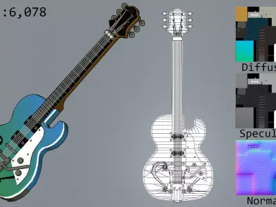 Guilty Gear Ino Guitar Low-poly 3D model