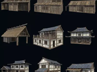 ASIAN JAPAN ORIENTAL INDUSTRIAL CITY BUILDING HOUSE COLLECTION Low-poly 3D model