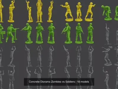 Concrete Diorama Zombies vs Soldiers 3D Model Pack