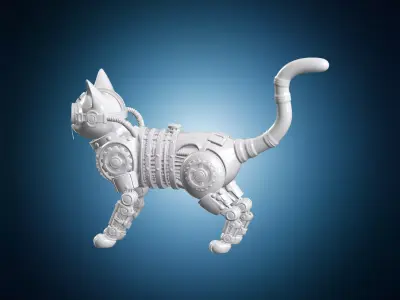 Steampunk Brass Cat Mechanical 3D Print Model 3D print model