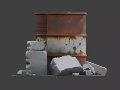 Post-Apocalyptic Oil Barrel Barricade 3D Model Low-poly 3D model