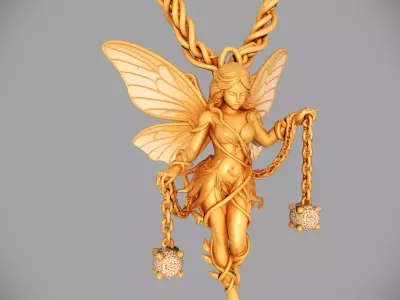 Vintage Golden Fairy Pendant 3D model