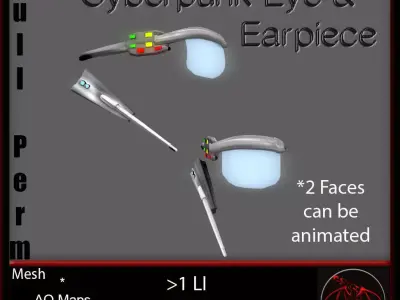 Cyberpunk Ear and Eyepiece Low-poly 3D model