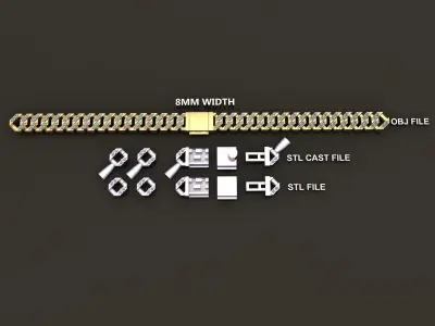 Cuban Diamond Chain Link Box Style 8MM WIDTH 3D print model