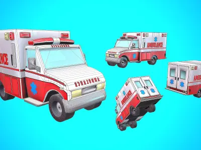 AMBULANCE CARTOON STYLIZED Low-poly 3D model