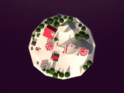 Cartoon Low Poly Slope Resort Island Pack Low-poly 3D model