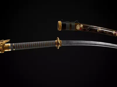 Katana samurai sword Low-poly 3D model 15