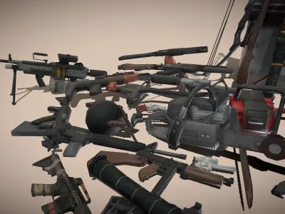 Lowpoly Apocalypse Weapons Low-poly 3D model