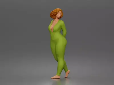Woman walks away glancing back wearing romper pajama 3D print model