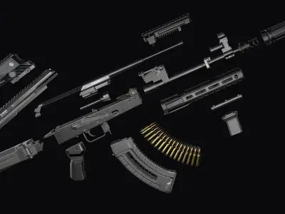 Tactical modular assault rifle  Rifle Dynamics 704  AK system  Low-poly 3D model