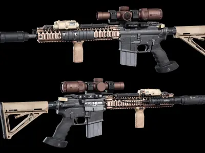 Modular M4A1  AR15 pack low poly game ready Low-poly 3D model