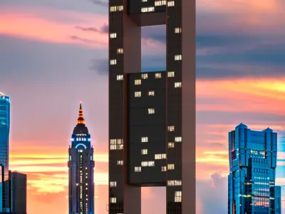 High-Rise Twin Column Complex with Sky Platform 3D model