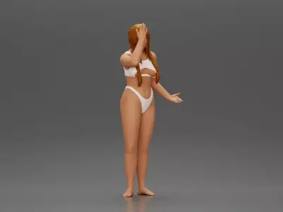 Confused Woman in Standing with Hand on Forehead 3D print model
