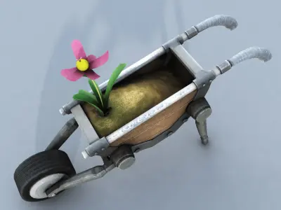 Realbarrow wheelbarrow with flower in it Low-poly 3D model