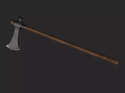 Classic Germanic poleax with wooden handle 3D model