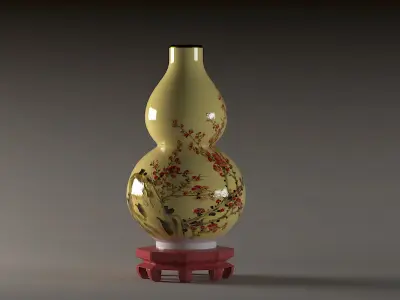 Gourd vase porcelain glaze vase ancient blue and white 3D model