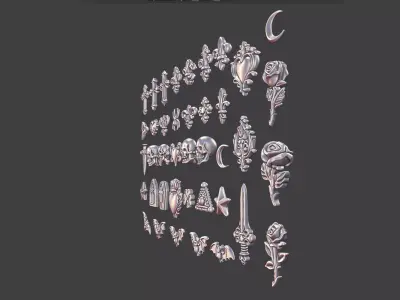 set of 40 Gothic 3D Elements for Jewelry Game Design  3D print model