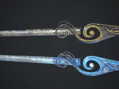 Long Fantazy Sword Melee Weapon Low-poly 3D model