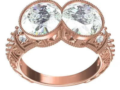 Antique Two Stone Art Deco Engagement Ring 3D print model