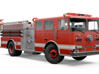 Seagrave Fire Truck Low Poly Bundle 2 3D model