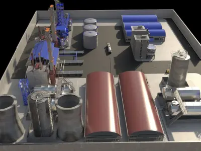 Factory Industrial scene Low-poly 3D model