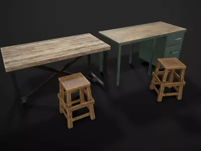 Industrial Furniture Low-poly 3D model