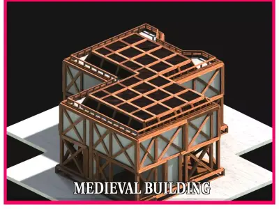 Medieval Low Poly Building Castle Wooden Village Stone House 36 Low-poly 3D model