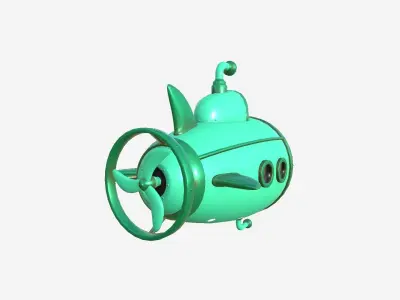 Submarine Cartoon A07 Green - Sub Watercraft Vehicle Low-poly 3D model
